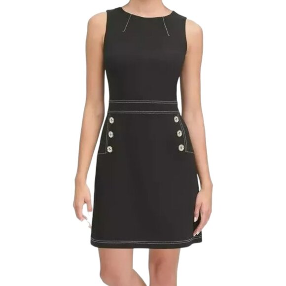 Tommy Hilfiger Sleeveless Crepe Summer Dress with Button Accents - Black - 8 - Picture 1 of 9